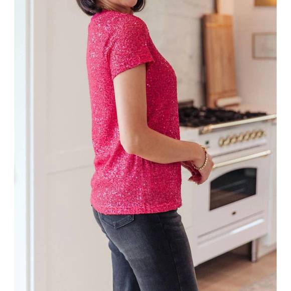NEW MITTOSHOP glimmering night sequin top in hot pink - Picture 2 of 3